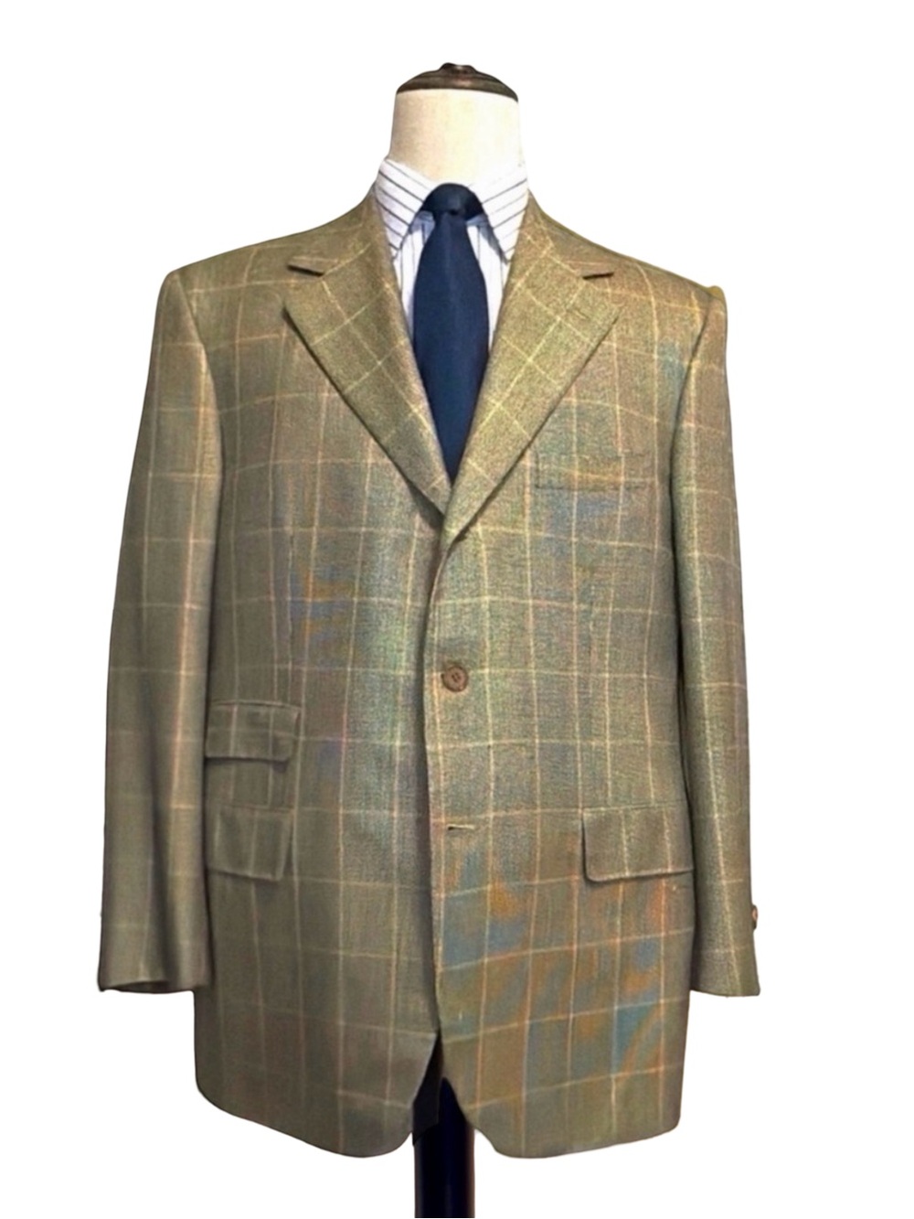 Alan NY Windowpane Sport Coat / Blazer | Tan Plaid | Wool | 44L| Classic Jacket